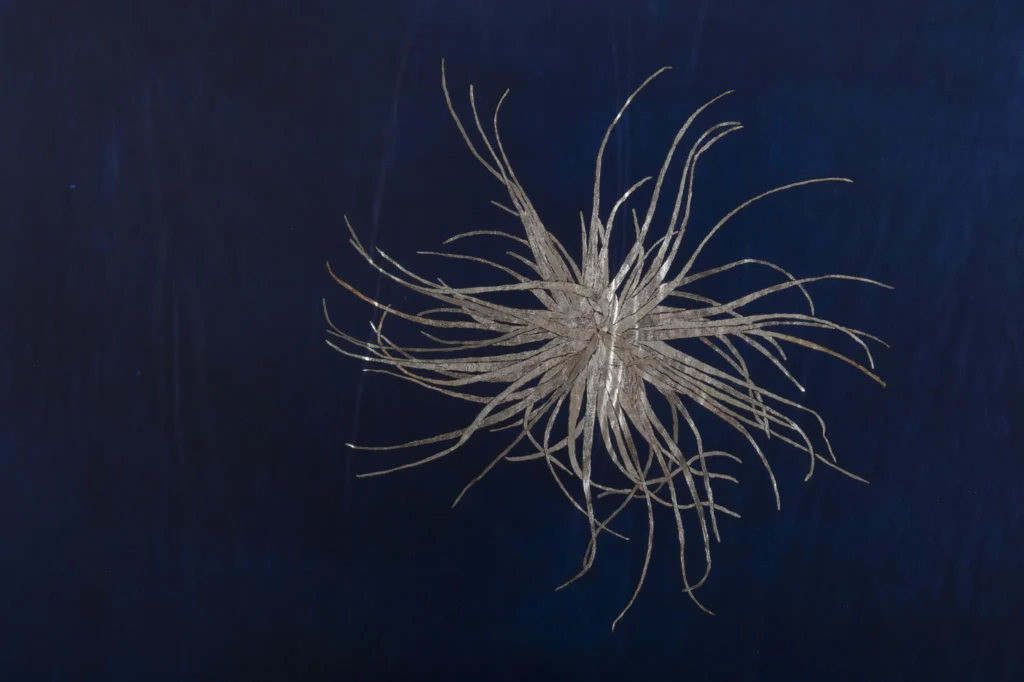 El múltiple ull de la nit II, 2020 aquarel·la i pa de plata sobre paper 249 x 225 cm